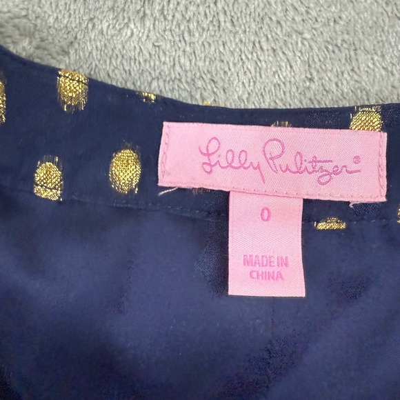 Lilly Pulitzer Size 0 Navy Blue and Gold Silk Colby Beaded Tunic Dress - Picture 4 of 8